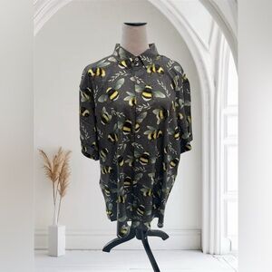 Simmashah Men's Bumble Bee Print Short Sleeve Button-Up Shirt – Size XXL – NWT